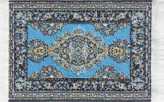 Small Turkish Carpet Rug Light Blue Patterned, Dolls House Miniature
