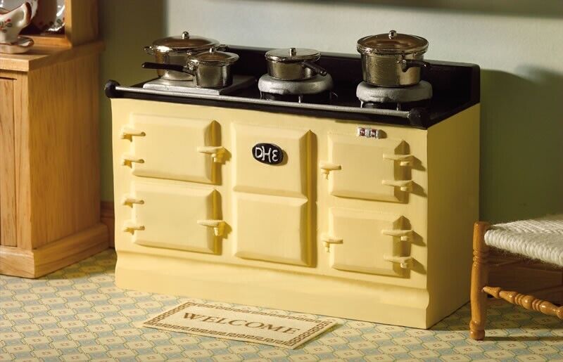 Cream Aga Stove, Dolls House Miniature, 1.12th Scale, Kitchen Cooker