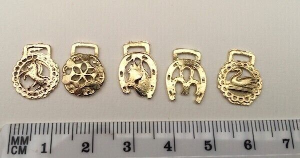 Five Horse Brasses, Dolls House Miniature, Fireplace Accessory, Ornaments