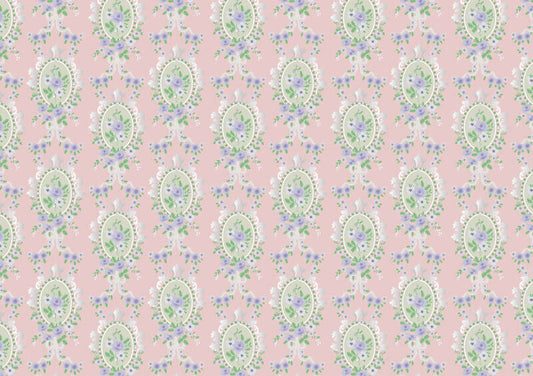 Pink Victorian Cameo Wallpaper, Dolls House Miniature Wall Paper Decor DIY