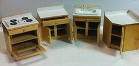Complete Kitchen Set, Dolls House Miniature, Sink, Cooker, 1.12 Scale Miniatures