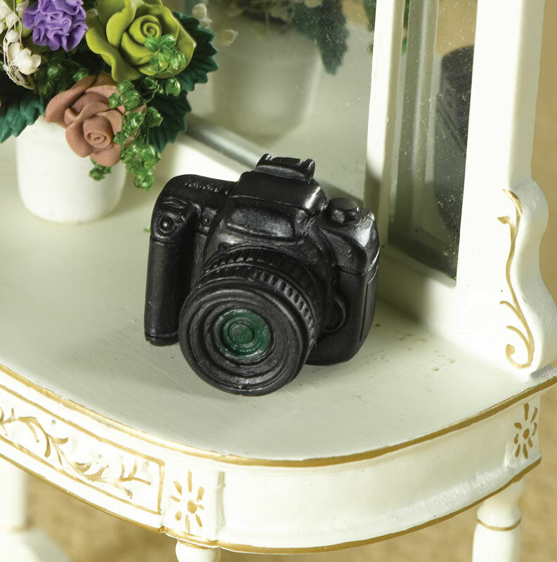 Black 'SLR' Camera, Dolls House Miniature 1.12 Scale Accessory