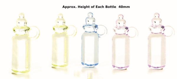 Five Large Baby Bottles 40mm, Doll House Miniature.