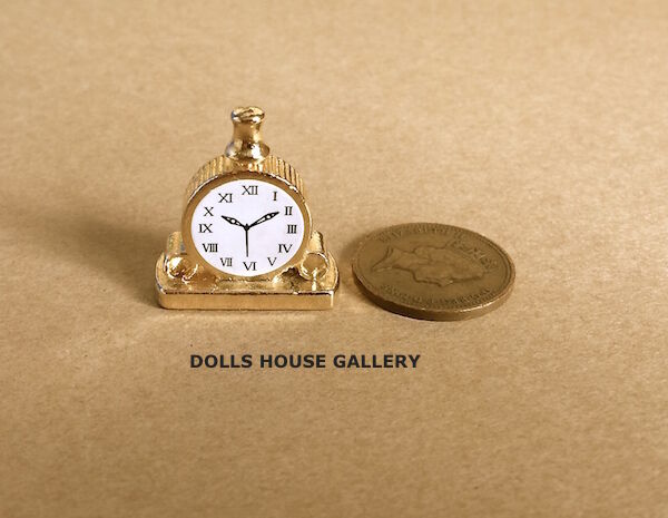 Golden Metal Mantel Clock, Dolls House Miniature, 1.12 Scale