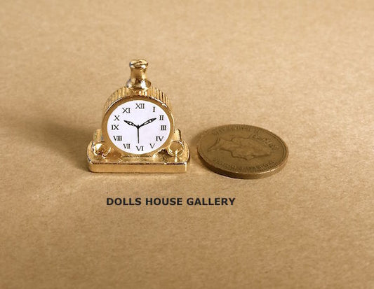 Golden Metal Mantel Clock, Dolls House Miniature, 1.12 Scale