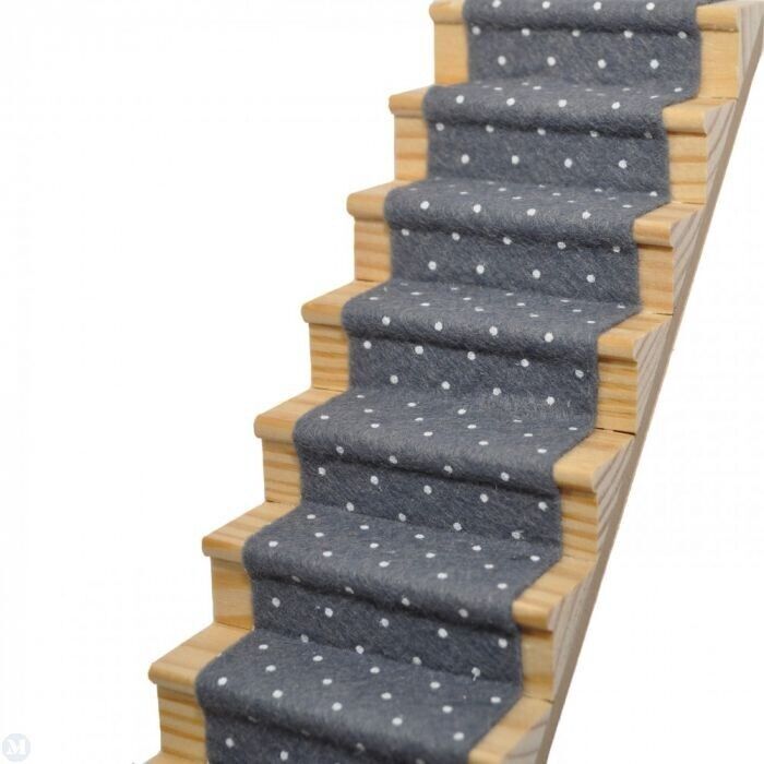 Slate Grey Spotted Stair Carpet, Dolls House Miniature 1.12 Scale, Adhesive Back