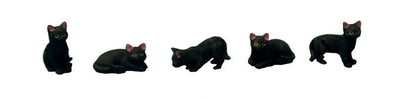 Set Of 5 Black Cats, Doll House Miniatures, Animals & Pets, Cats.