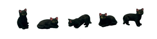 Set Of 5 Black Cats, Doll House Miniatures, Animals & Pets, Cats.