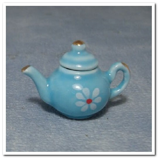 White Or Blue Ceramic Teapot Floral Motif  1:12 Scale Dolls House Kitchen