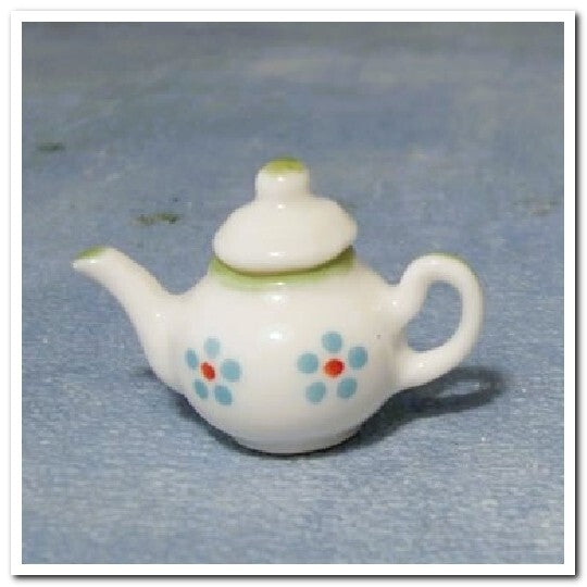 White Or Blue Ceramic Teapot Floral Motif  1:12 Scale Dolls House Kitchen