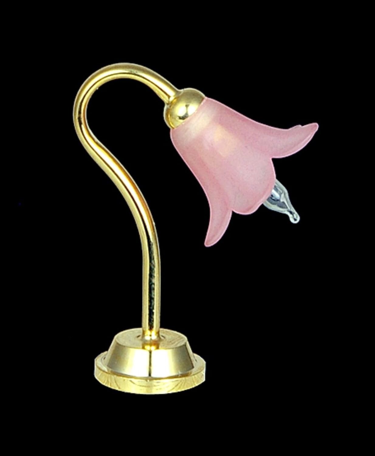 Pink Flower Table Lamp, 1/12 Scale Dolls House Miniature, 12 Volt