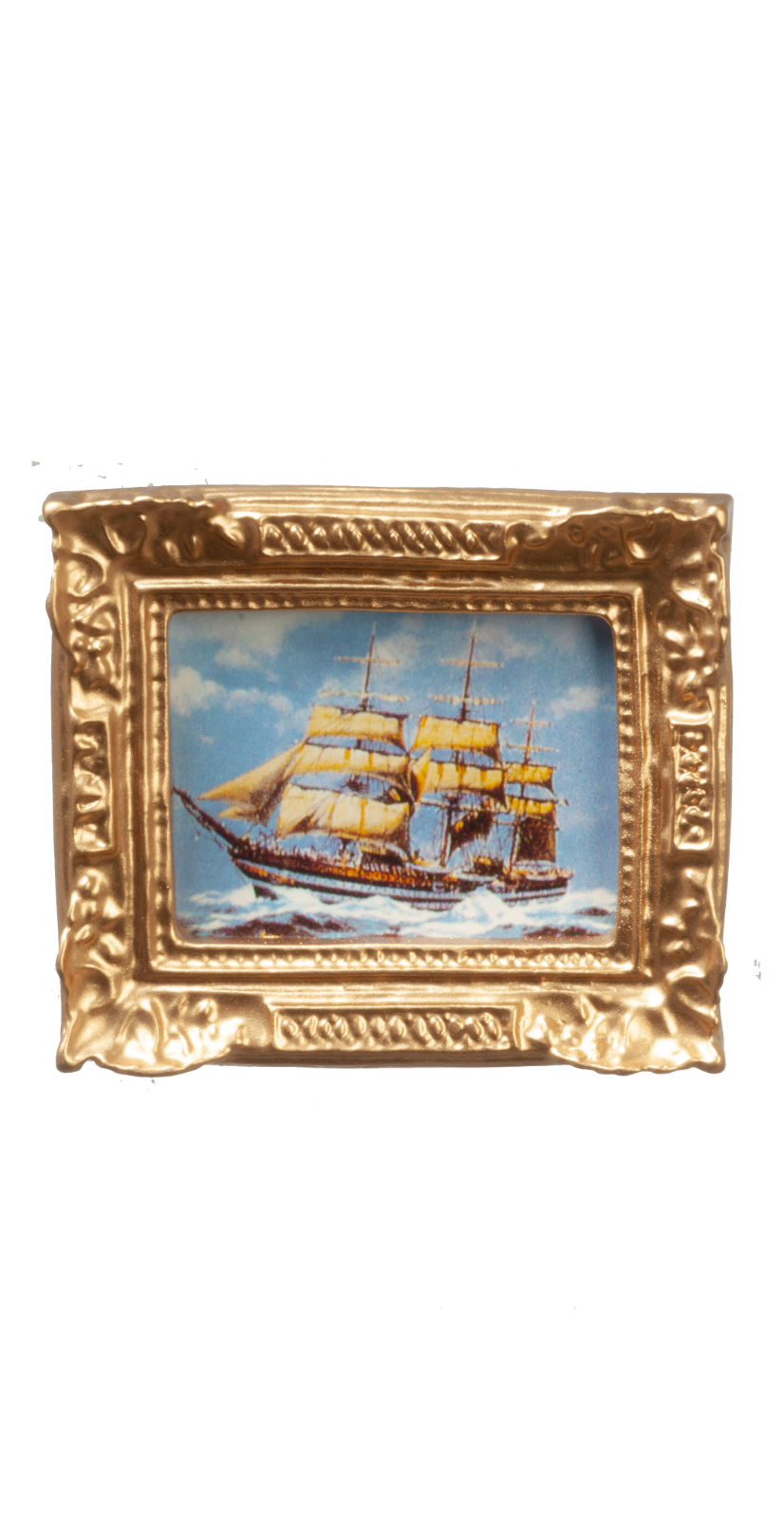 Ornate Golden Framed Ship Picture , Dolls House Miniature, Wall Decor