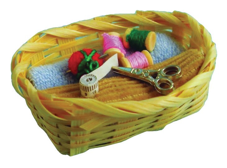 Sewing Basket With Accessories, Sewing Room. Dolls House Miniature, 1.12th Scale