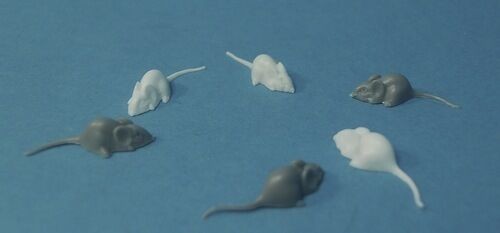 Set of Six Tiny Mice Dolls House Miniatures Pets Animals, Rodents 1.12th Scale