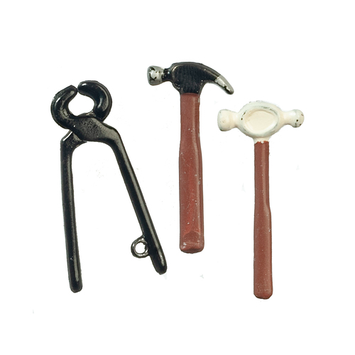 Set of 3 Tools, Dolls House Miniature 1.12th Scale, Hammers Wrench