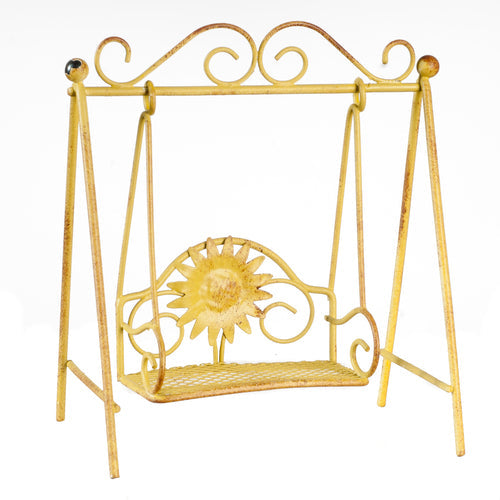 Children's Swing Rust Green, Dolls House Miniature, Garden Accessory, Metal