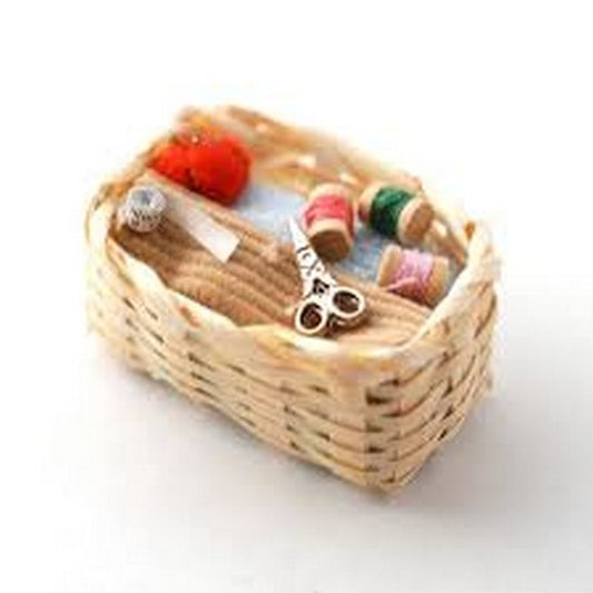 Sewing Basket With Accessories, Sewing Room. Dolls House Miniature, 1.12th Scale