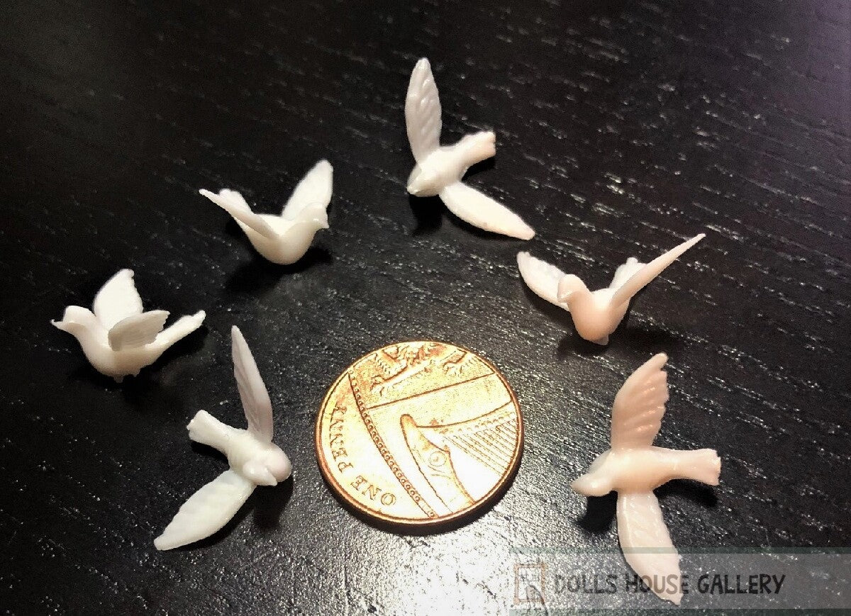 6 Small Doves, Dolls House Miniature, Animals Birds, Dove