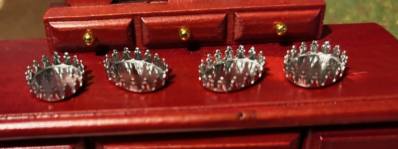4 Tiny Oval Silver Trays, Dolls House Miniature. 1.12 Scale Bedroom accessory