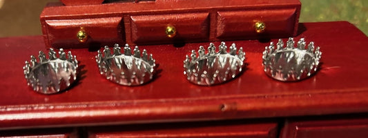 4 Tiny Oval Silver Trays, Dolls House Miniature. 1.12 Scale Bedroom accessory