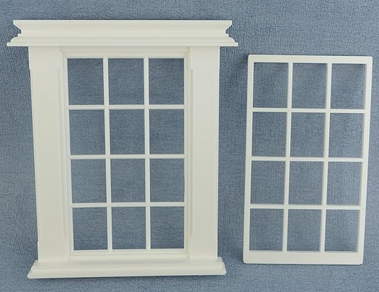 24th Scale Georgian 12 Pane Window Slightly Cream Colour, Dolls House Miniatures
