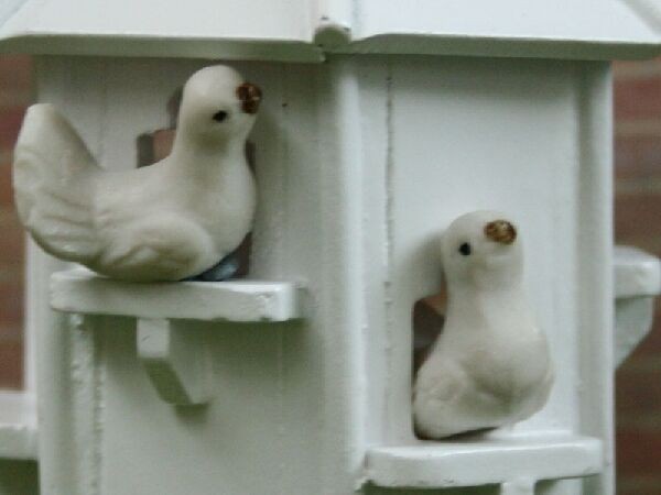 Pair of Doves, Dolls House Miniatures, Birds Outdoor Animals 1/12 Scale