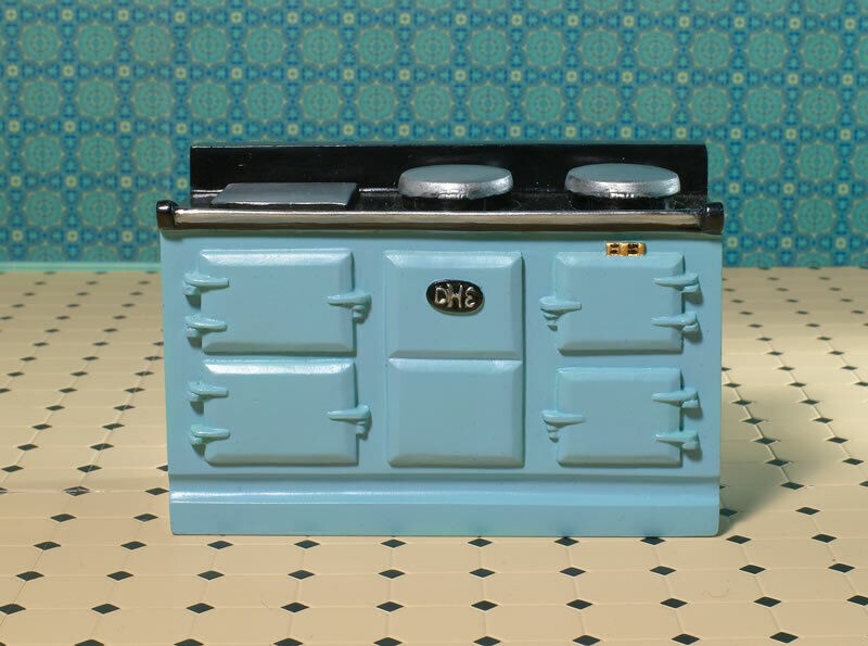 Light Blue Aga Stove, Doll House Miniature, 1.12th Scale, Kitchen Cooker