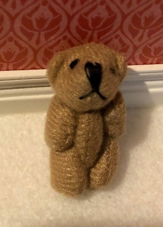 Small Brown Soft Teddy Bear, Dolls House Miniature, Nursery 1.12 Scale 30mm Tall