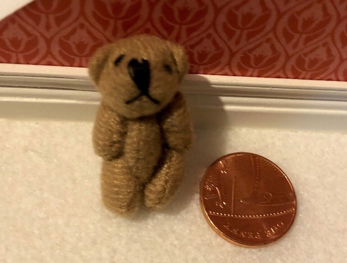 Small Brown Soft Teddy Bear, Dolls House Miniature, Nursery 1.12 Scale 30mm Tall