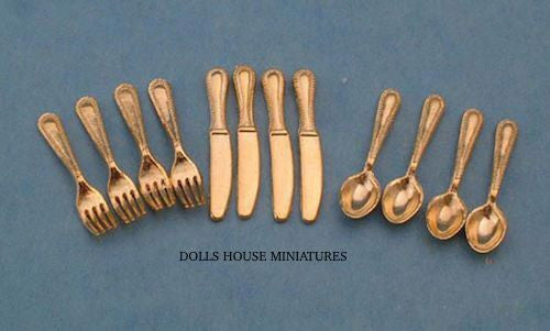 Cutlery Set Gold, Dolls House Miniatures Kitchen Accessory