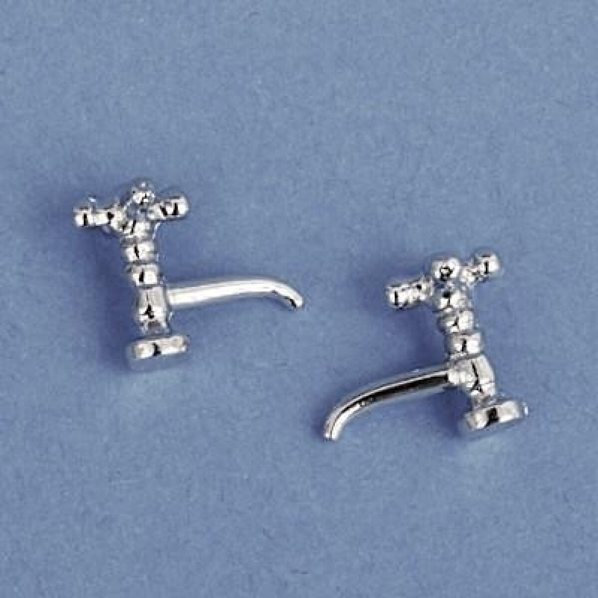 One Pair of Silver Coloured Taps, Doll House Miniatures, DIY Fixture Bathroom
