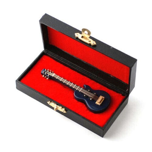 Blue Gibson Guitar With Hard Case  , Miniature Musical Instrument 1.12 Scale