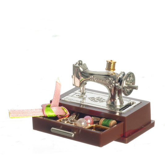 Silver Sewing Machine With Drawer & Sewing Accessories