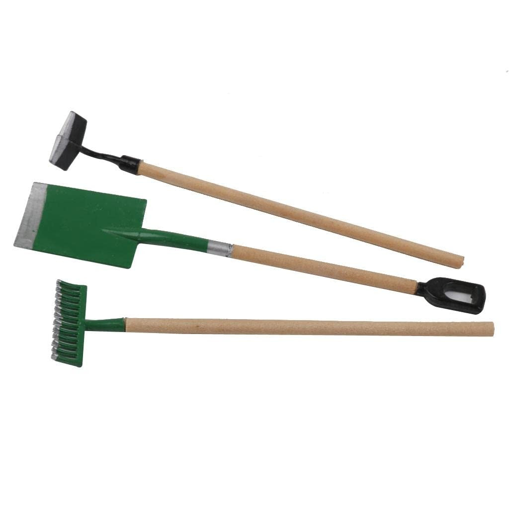 1:12 Scale Dolls House Miniature Garden Accessory Tools Set Spade Rake Shed