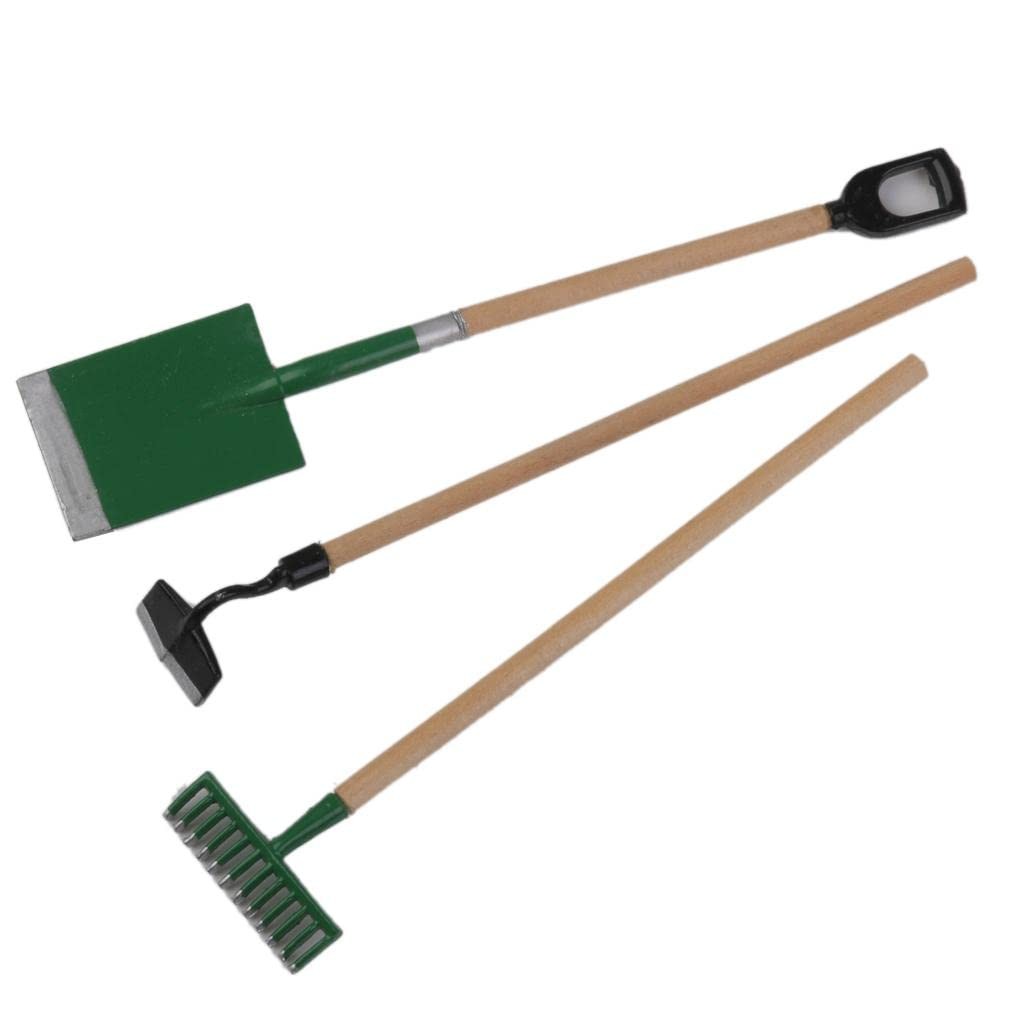 1:12 Scale Dolls House Miniature Garden Accessory Tools Set Spade Rake Shed