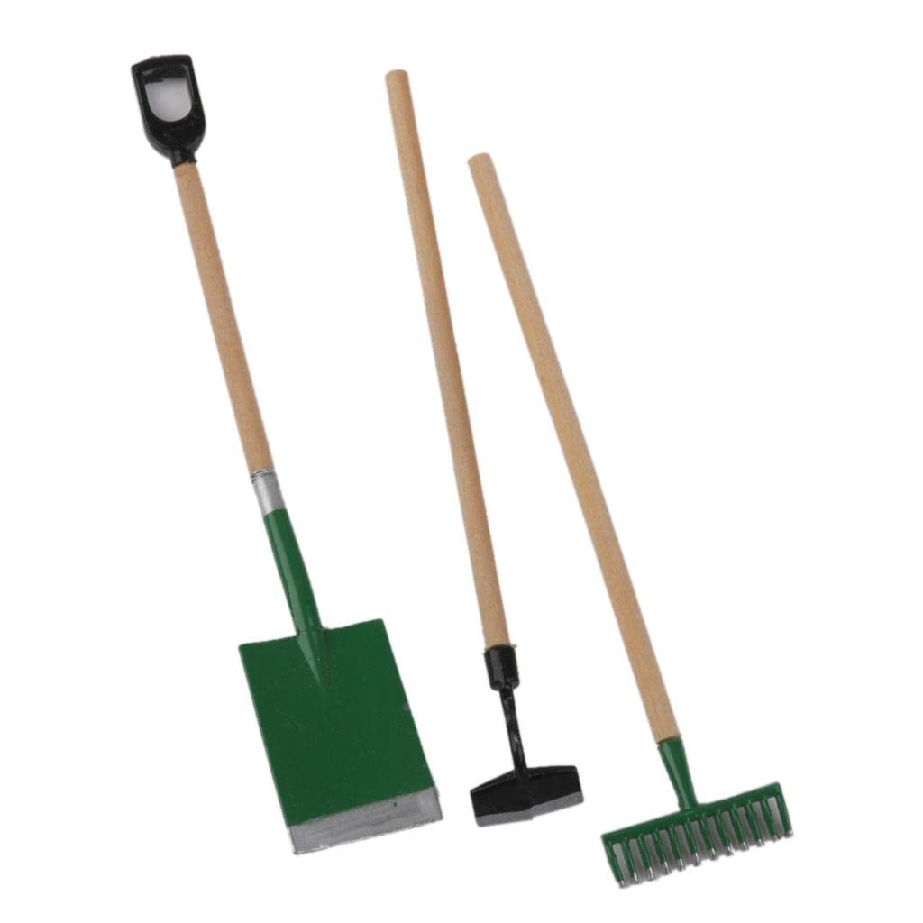 1:12 Scale Dolls House Miniature Garden Accessory Tools Set Spade Rake Shed