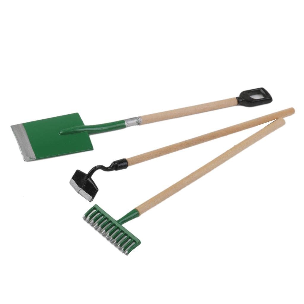 1:12 Scale Dolls House Miniature Garden Accessory Tools Set Spade Rake Shed