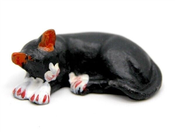 Lazy Black Cat Dolls House Miniatures. Pets & Animals, 1/12 scale, Halloween