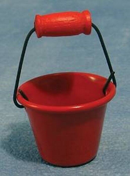Red Fire Bucket, Doll House Miniatures, Tools, Outdoor Accessory 1.12 Scale