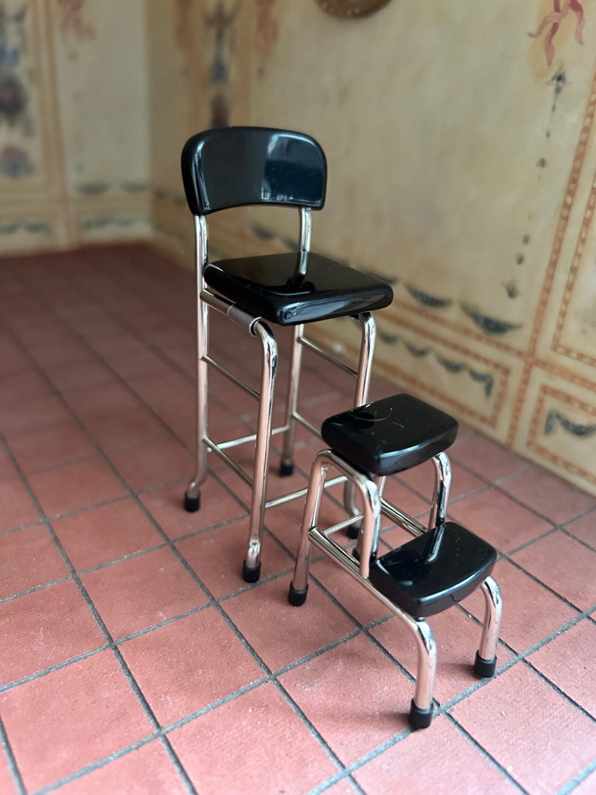 Breakfast Stool & Step Stool, Dolls House Miniature 1.12 Scale Chair, Step