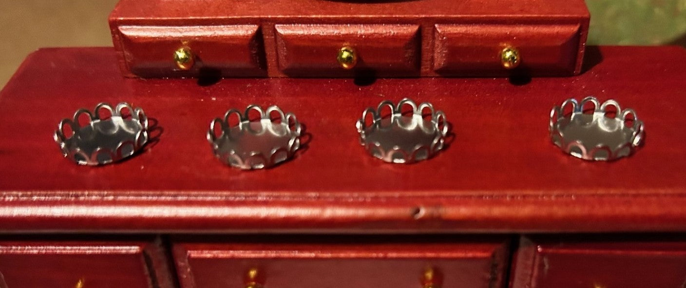 4 Tiny Round Silver Trays, Dolls House Miniature.