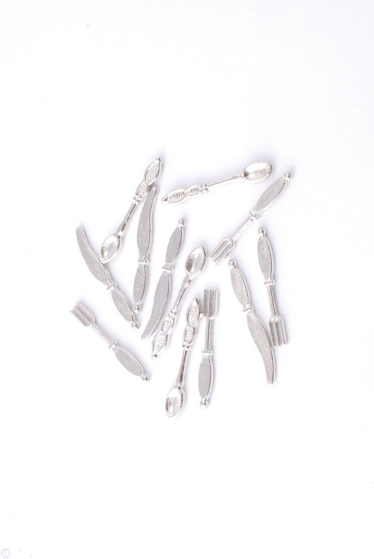 12 Piece Cutlery Set Silver, Dolls House Miniatures Kitchen Accessory