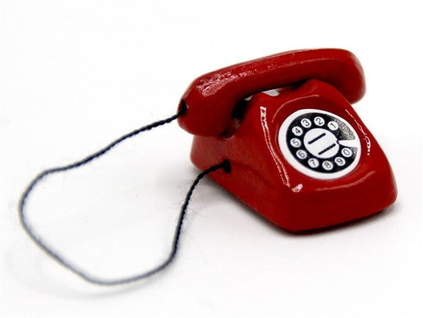 Dolls house Miniature Rotary Telephone in Red, Accessory 1/12 Scale Phone
