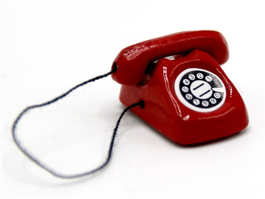 Dolls house Miniature Rotary Telephone in Red, Accessory 1/12 Scale Phone