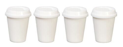 Four Take Out Cups With Removable Lids, Dolls House Miniatures, Kitchen