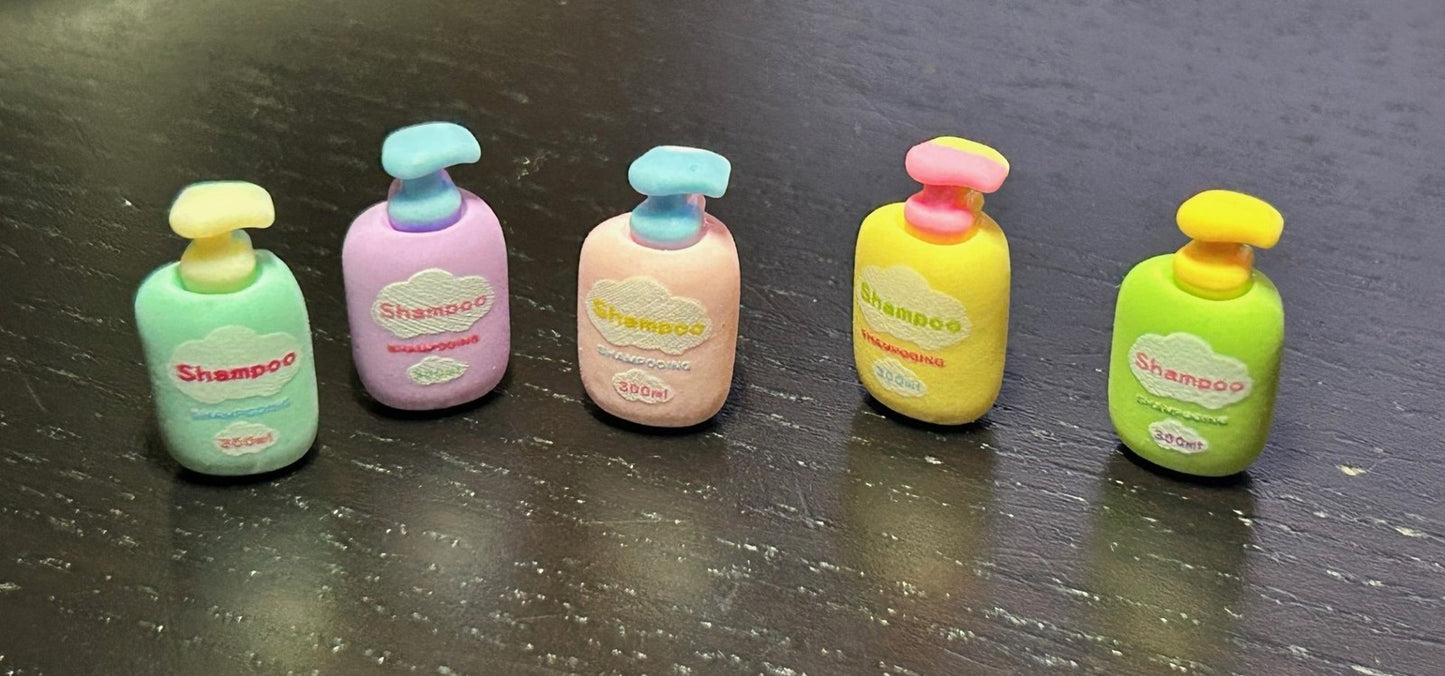 5 Random Shampoo Bottles, Dolls House Bathroom Accessory, Miniature Bottles