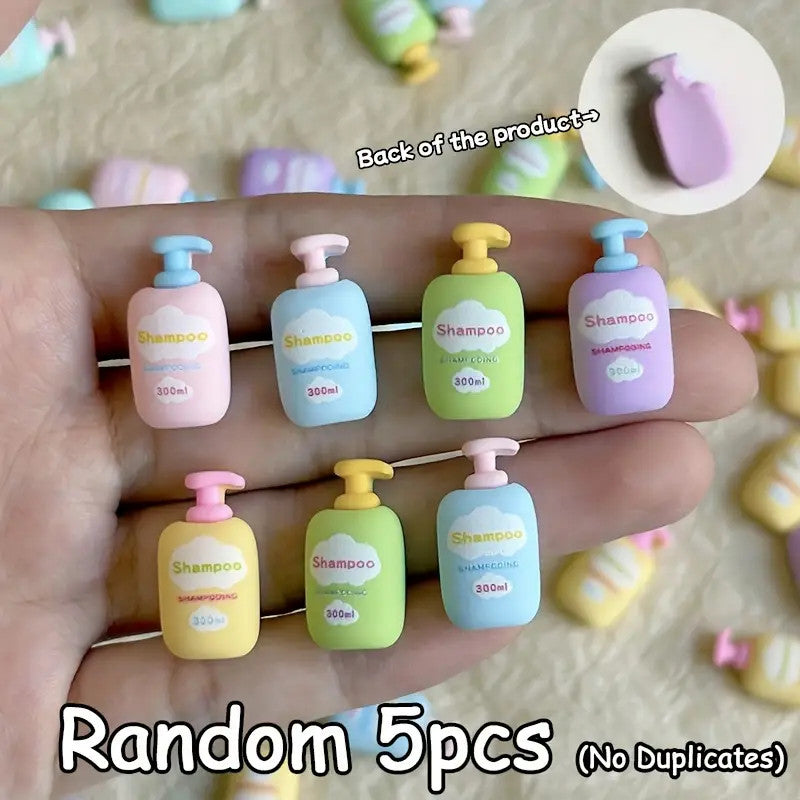 5 Random Shampoo Bottles, Dolls House Bathroom Accessory, Miniature Bottles