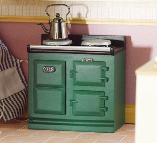 Green Aga Style Stove, Doll House Miniature, 1.12th Scale, Kitchen Cooker