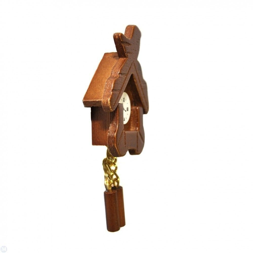 Wooden Cuckoo Clock, Doll House Miniatures, 1.12 Scale Accessory, Wall Decor 2"
