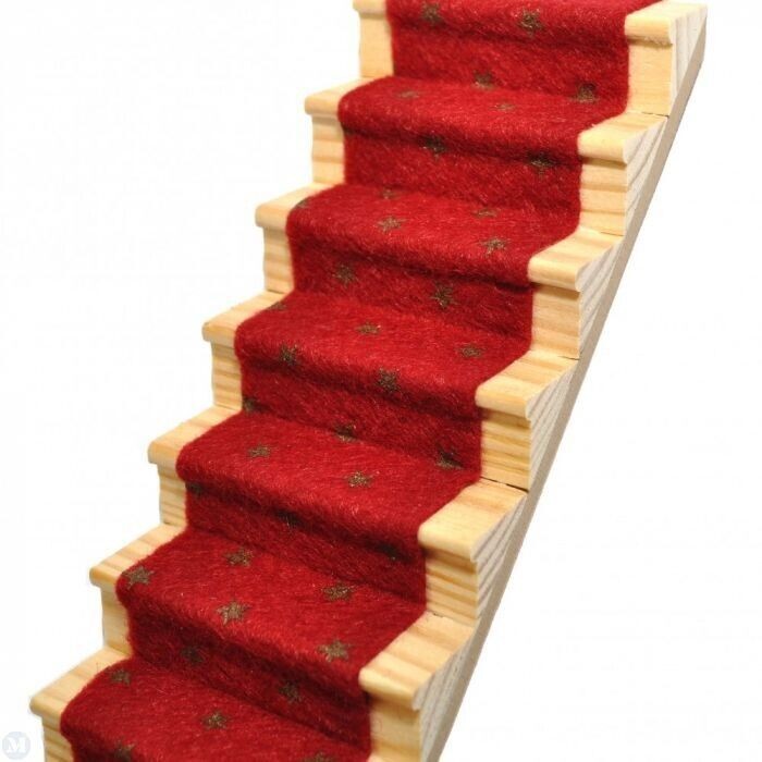 Garnet Red Stair Carpet, Dolls House Miniature 1.12 Scale Carpets, Adhesive Back